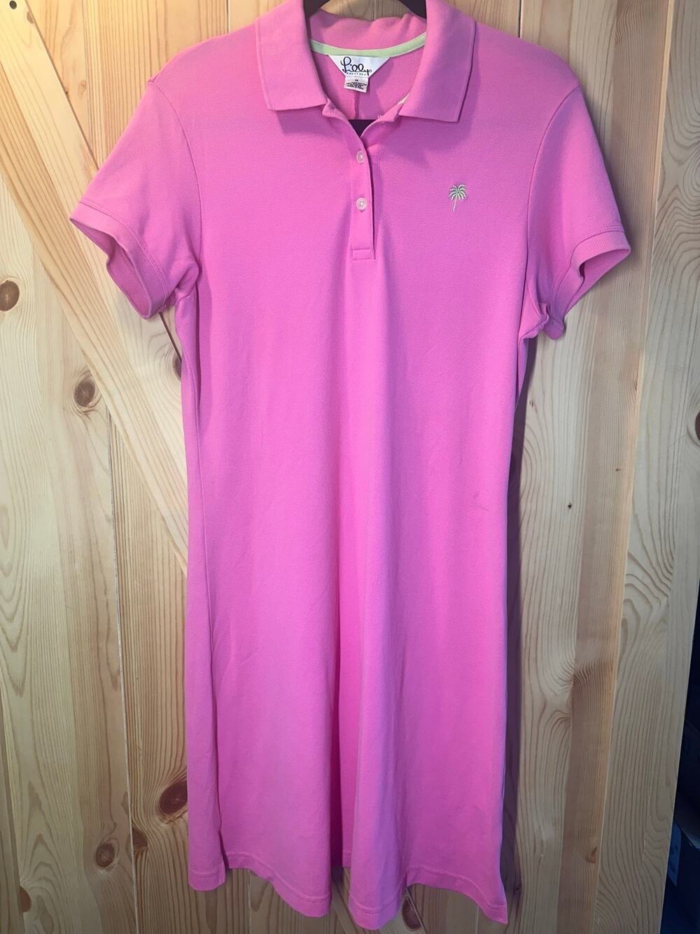 Lilly Pulitzer Pink Island Polo Shirt w/ Green Palm Tree Logo – Size M